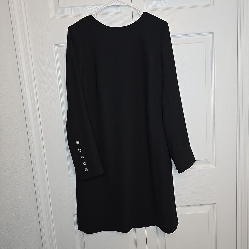 Talbots Size 6 Black Shift Dress‎ Crepe Long Sleeve Crystal Jeweled Buttons Cuff - Picture 3 of 13